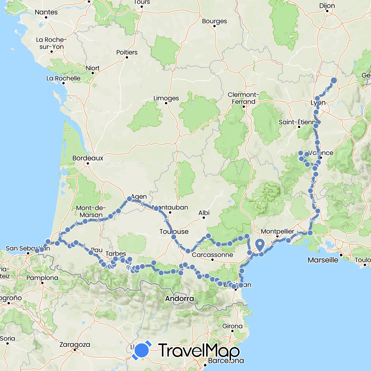 TravelMap itinerary: driving, cycling in France (Europe)