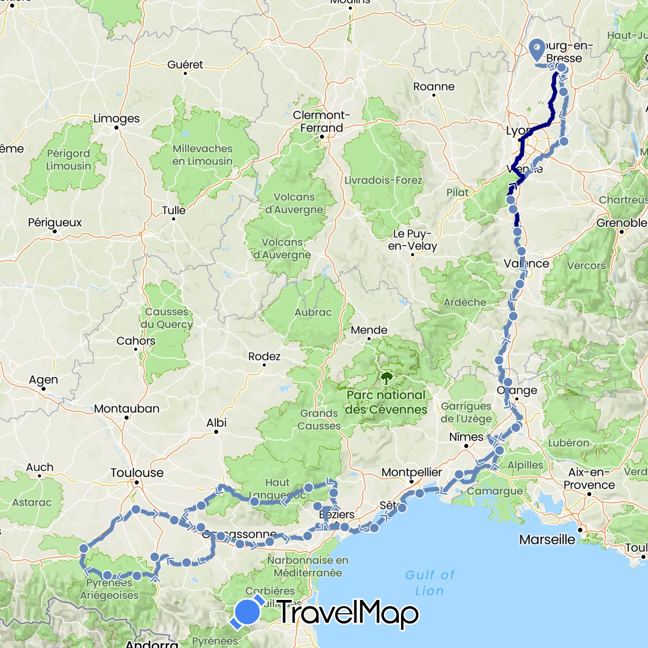 TravelMap itinerary: driving, cycling in France (Europe)