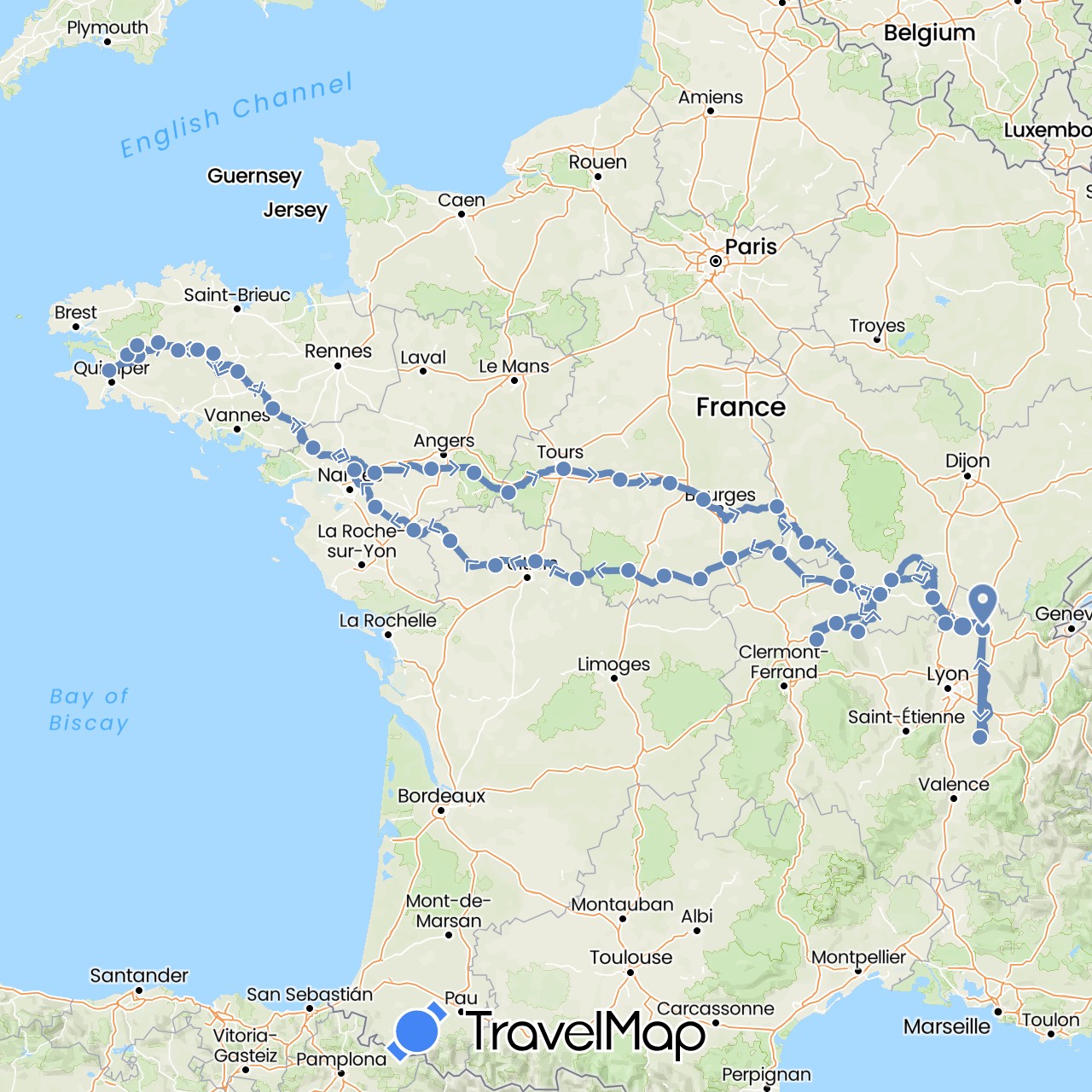 TravelMap itinerary: cycling in France (Europe)